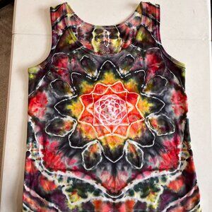 Tie-Dye Tank Top  XL - Spirograph Black/Yellow/Red  - New